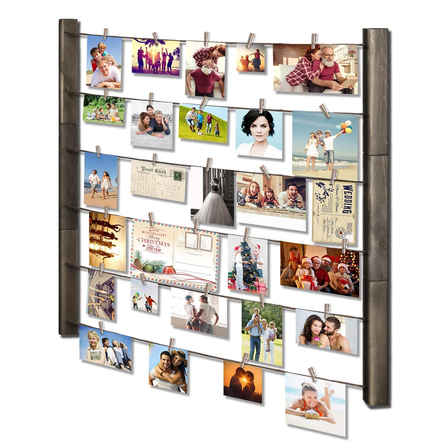 SRIWATANA Wood Picture Frame Collage for Multi Photo Display Wall Decor 30'' x 26 with 36 Clips - Vertical & Horizontal Display(Weathered Grey)