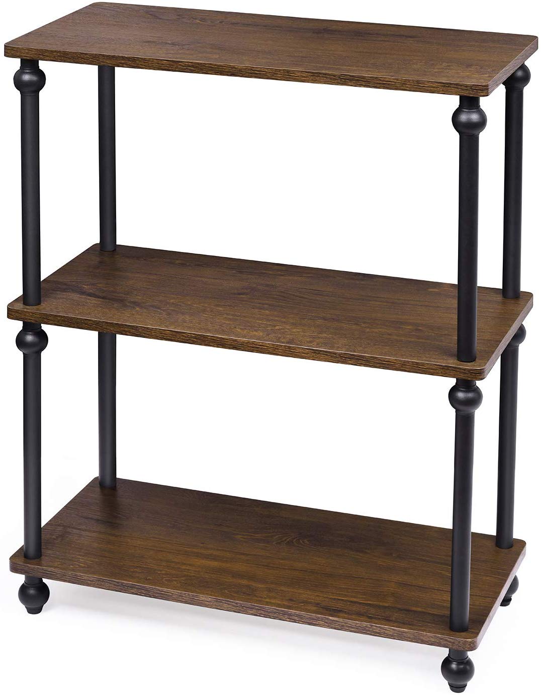 Industrial Small Bookshelf, 3-Tier Multipurpose Storage Rack Shelves for Living Room, Bedroom, Kitchen, Dark Walnut
