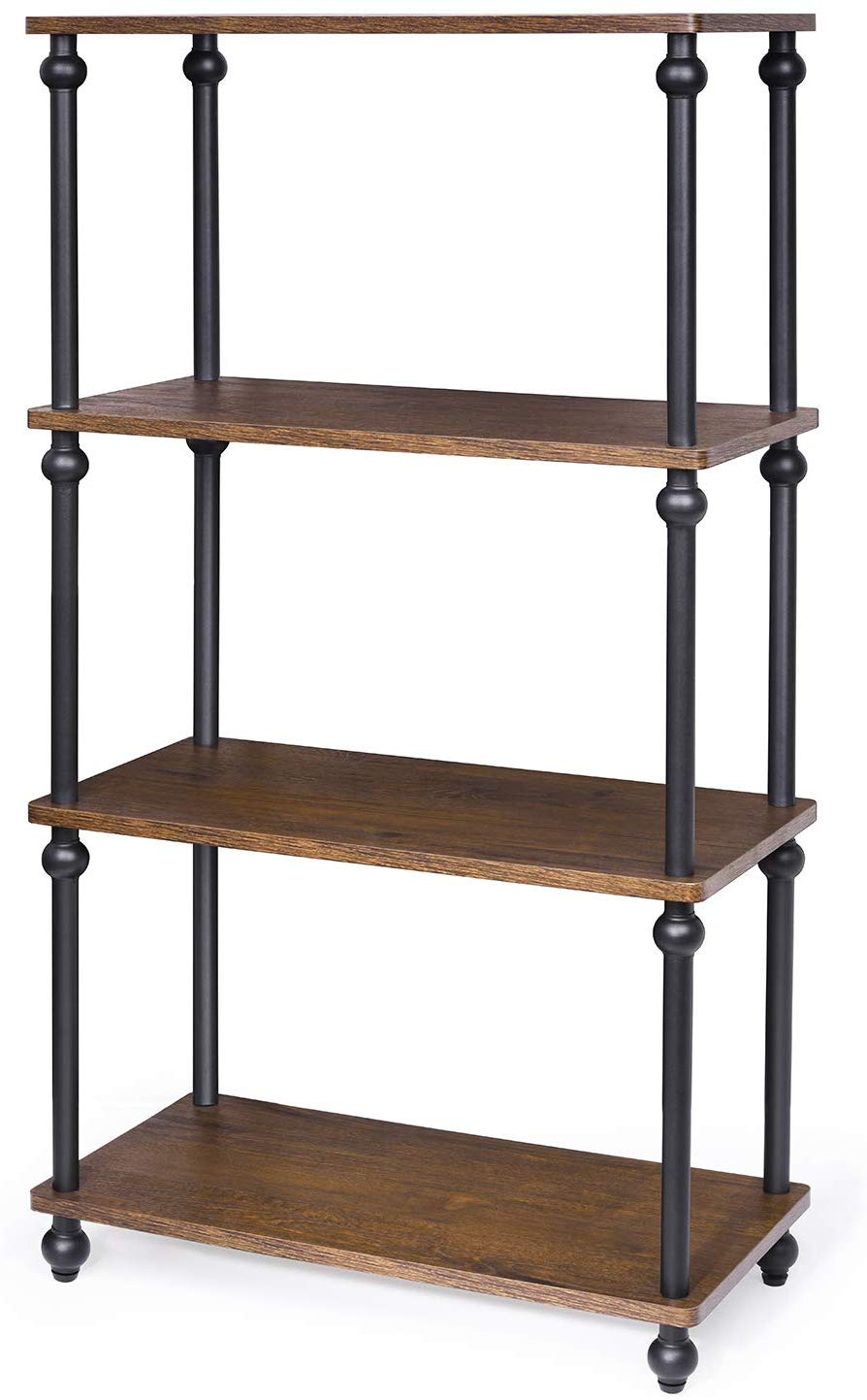 Industrial Bookshelf, 4-Tier Multipurpose Storage Rack Shelves for Living Room, Bedroom, Kitchen, Dark Walnut
