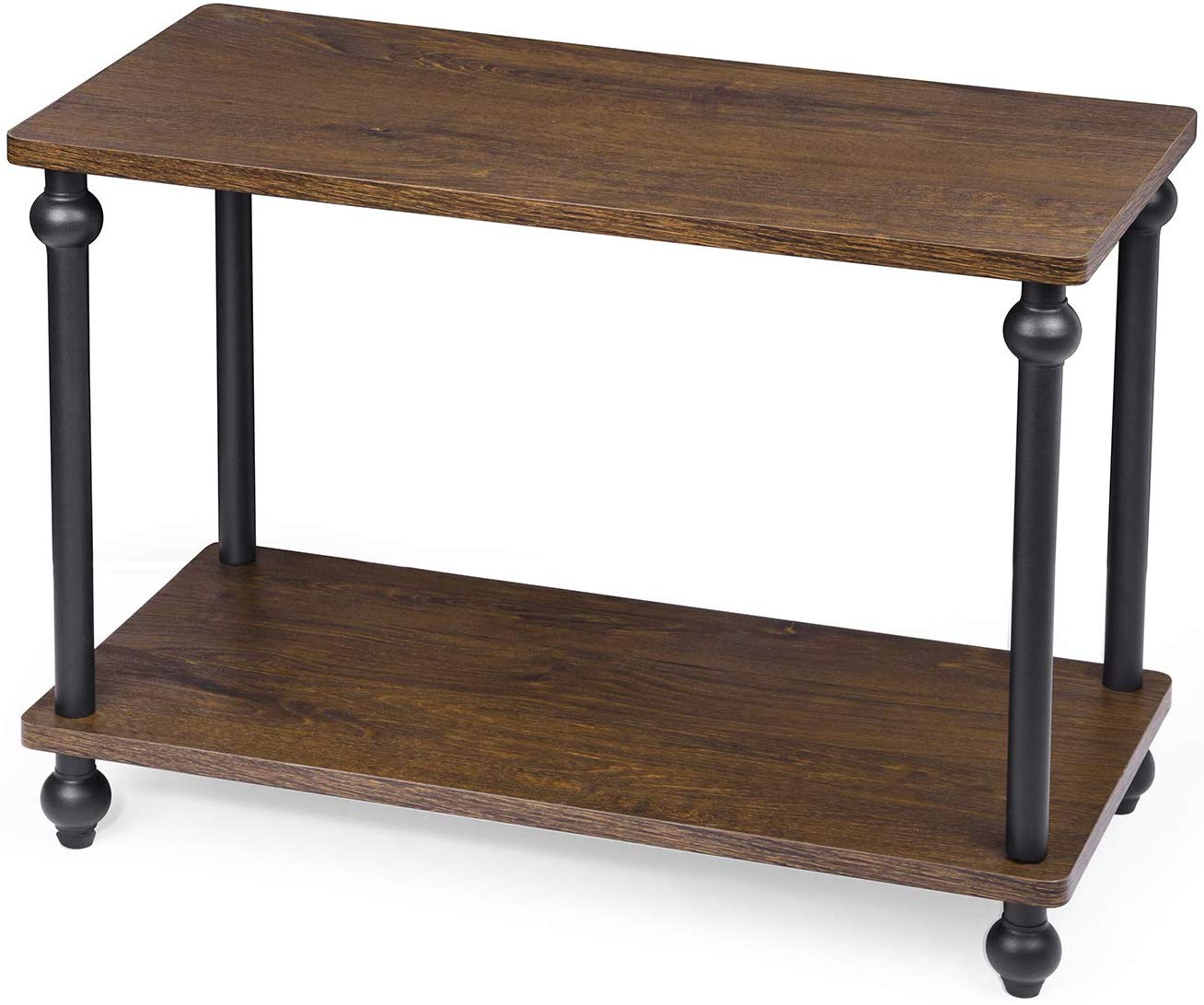 SRIWATANA Vintage Side End Table, 2-Tier Industrial Nightstand, Multipurpose Shelves for Living Room, Bedroom, Kitchen, Dark Walnut