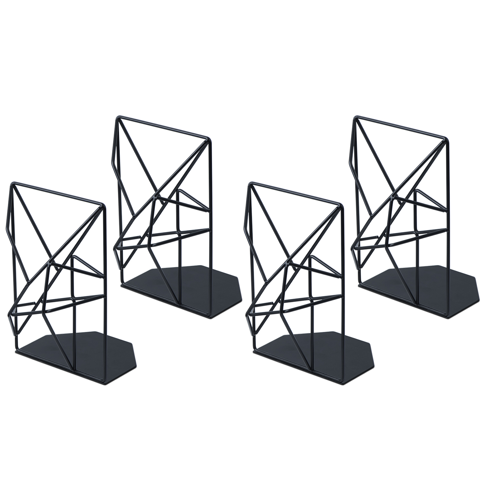 SRIWATANA Book Ends Black, Decorative Metal Bookends for Shelves(2 Pairs/4 Pieces)